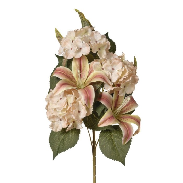 MAZZO FRONT. GIGLI ORTENSIE X5 CM.43 BEIGE